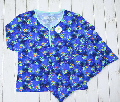 Polar Paws Women's Long Sleeve Button Down Tee with Lounge Pants Pj Set- RTS