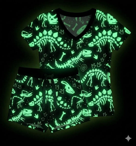 Prehistoric Glow Women’s Tee & Short Pj Set- Dino Pre-Order