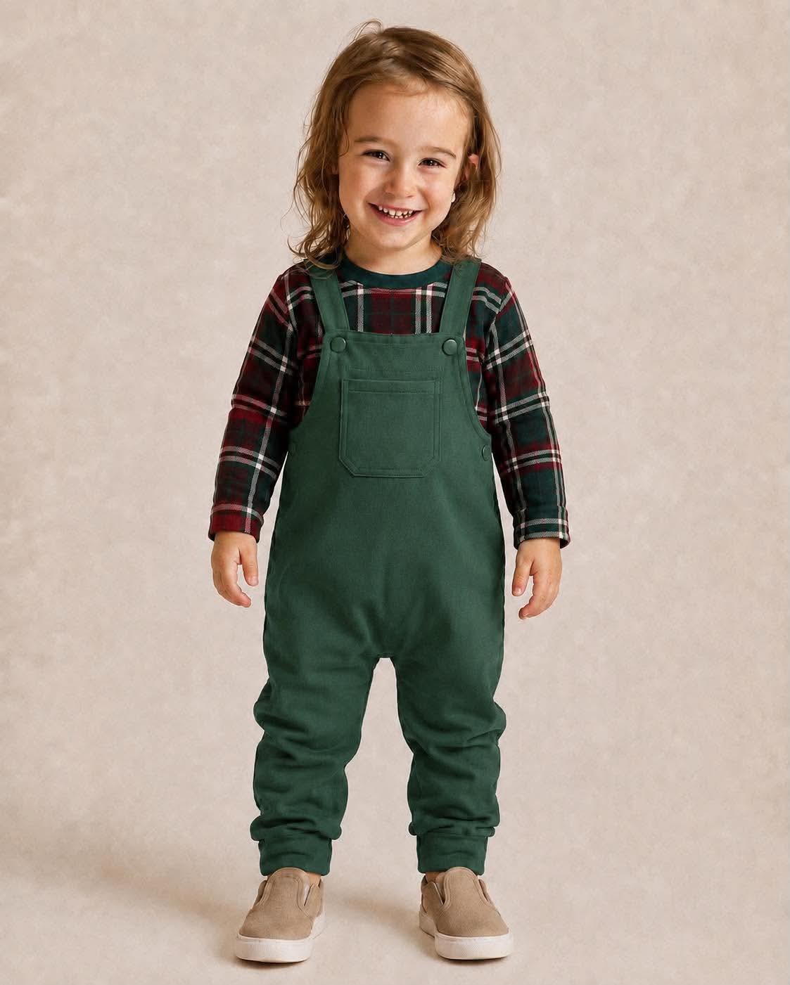 Cashmere Pine Solid Green Kids Overalls ONLY- Holly Jolly Pre-Order