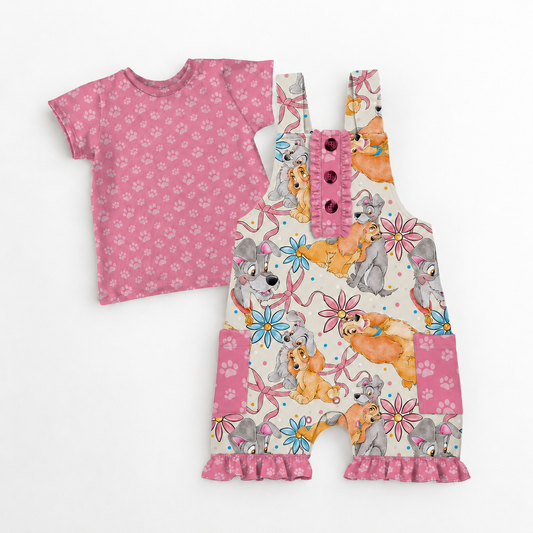 Puppy Love Ruffle Short Overalls- LF Dog RTS