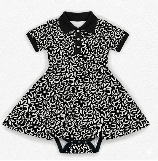 Flower Thru Polo Bodysuit Twirl Dress- RTS