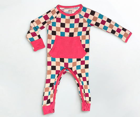 Fallin’ for Checks Girl’s Adaptive Crescent Zip Romper- RTS