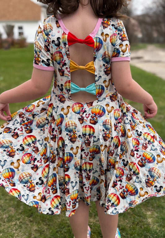 Dahlia’s Balloon Ride- Bow Back Twirl Dress RTS