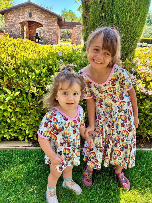 Dahlia’s Balloon Ride- Bow Back Bodysuit Twirl Dress RTS