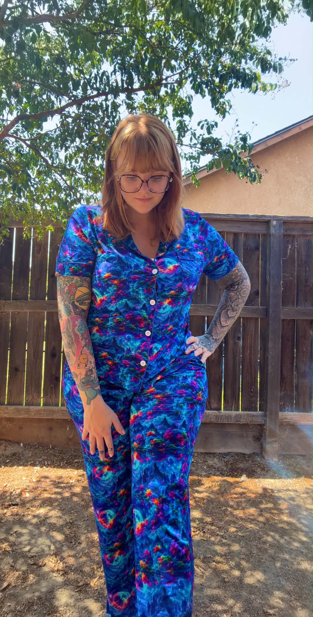 Cosmic Wilderness Women’s Short Sleeve Button Down & Lounge Pants Pj Set- RTS