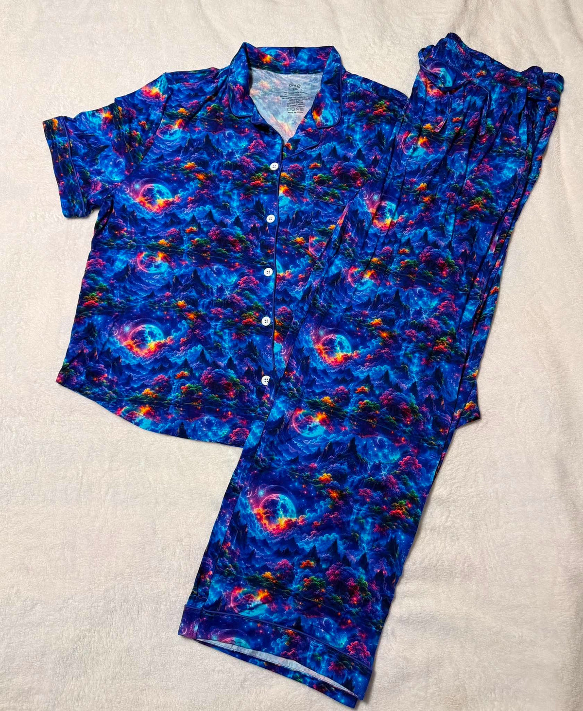 Cosmic Wilderness Women’s Short Sleeve Button Down & Lounge Pants Pj Set- RTS
