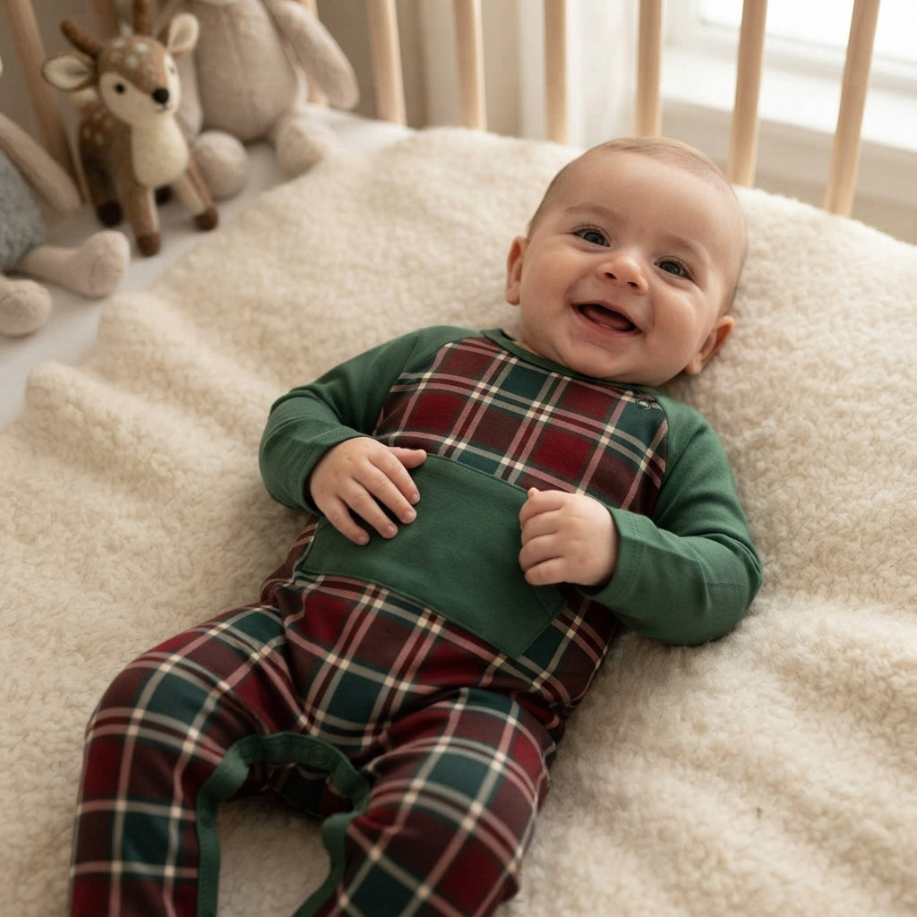 Cashmere Pine Peek a Boo Adaptive Romper- Holly Jolly Pre-Order
