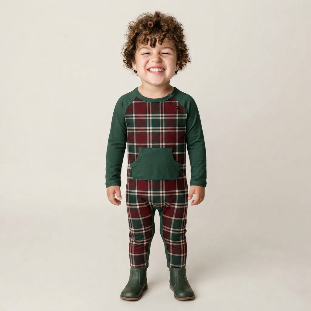Cashmere Pine Peek a Boo Adaptive Romper- Holly Jolly Pre-Order