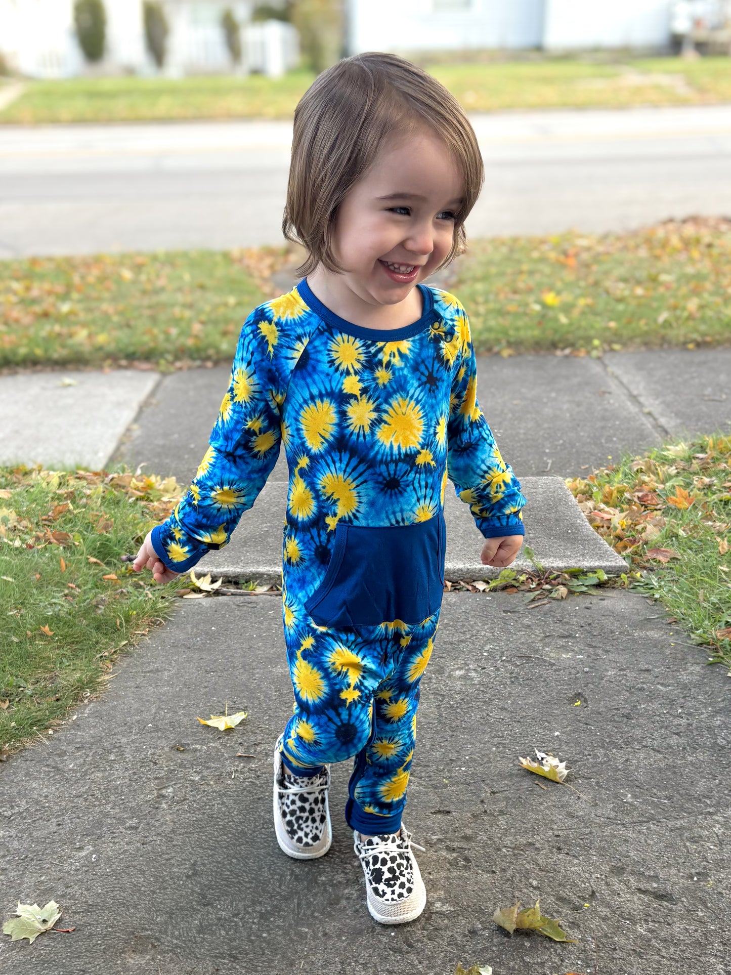 Adalyn's Color Burst Crescent Zip Peekaboo ADAPTIVE  Romper- DS RTS