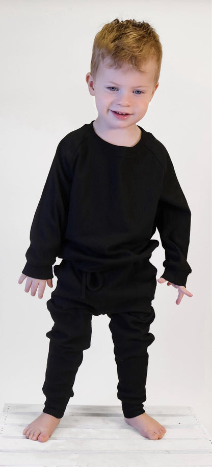 Blackout Solid Ribbed Crewneck/Jogger Set- RTS