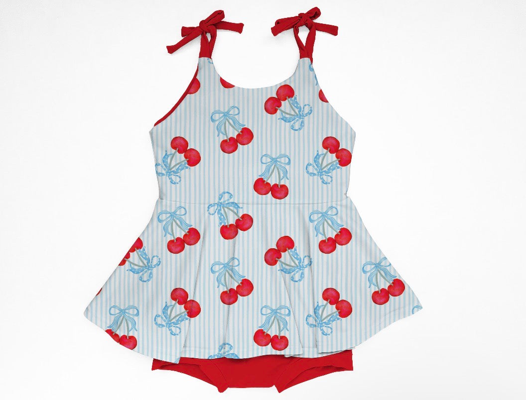 Cherry Jubilee Tie Peplum Bodysuit- Pre-Order