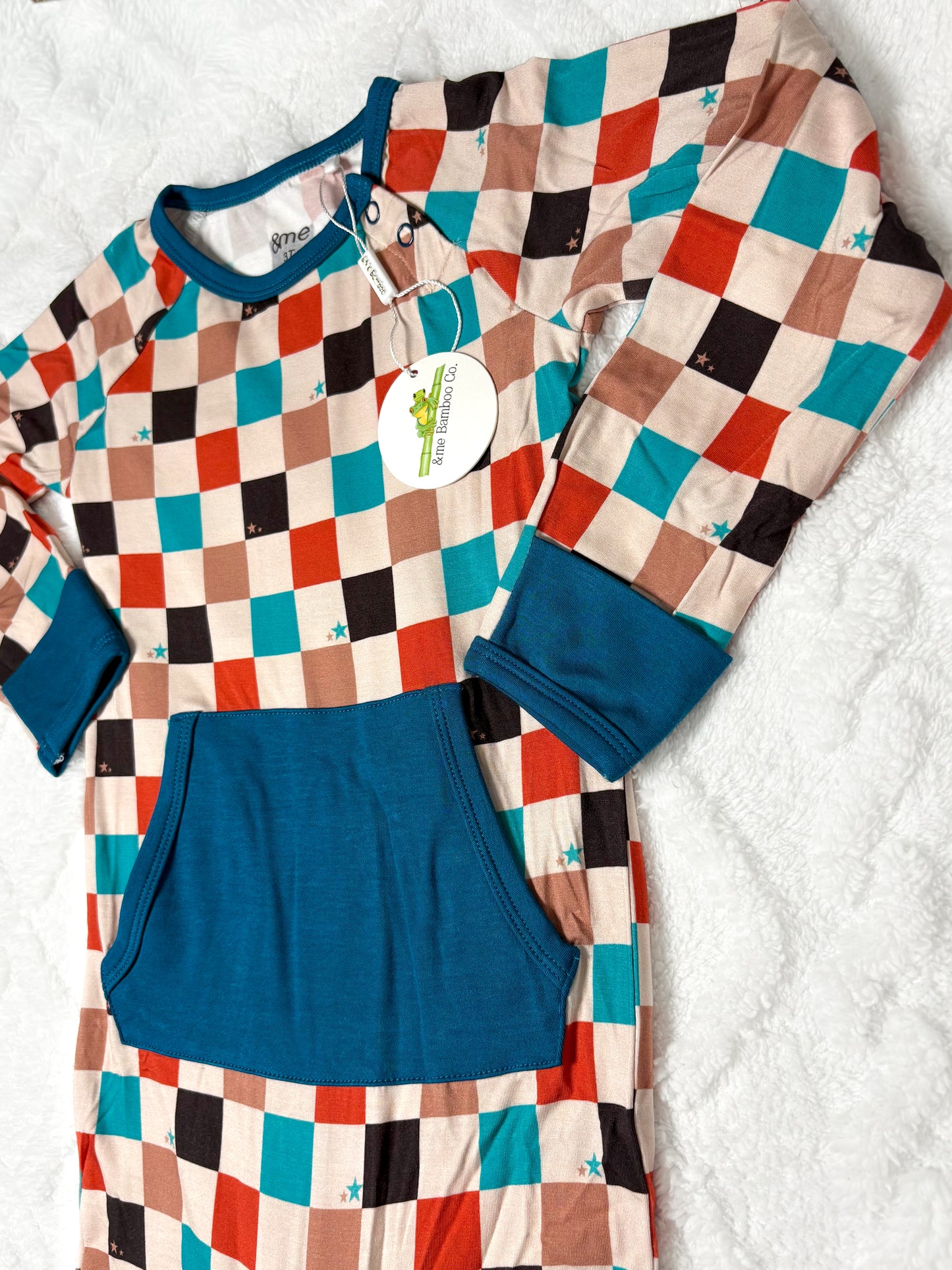 Fallin’ for Checks Boy’s Adaptive Crescent Zip Romper- RTS