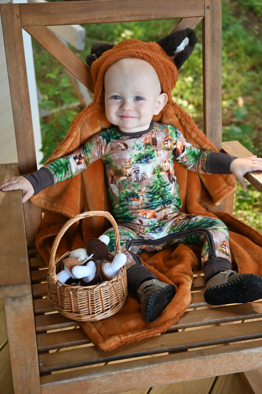 RTS- Forest friends  ~Bamboo crescent style zippie