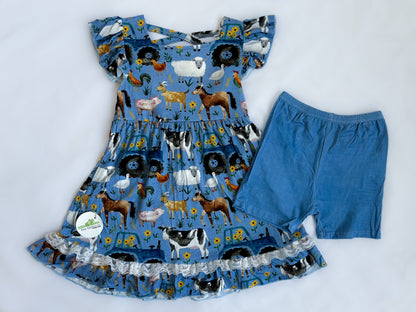 Farm Charm Twirl Dress with Shorts- RTS