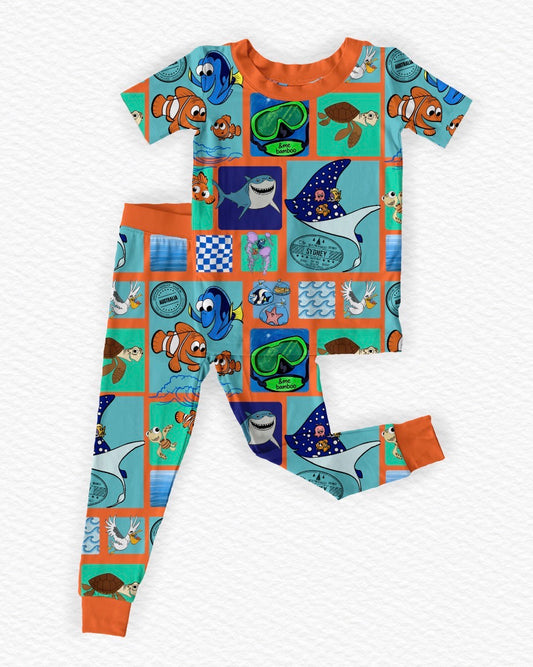 Shark Bait Short Sleeve/Pant Pj Set- Patchwork RTS