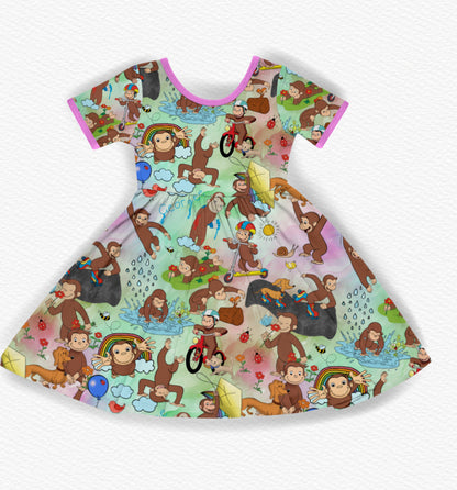 Spring Monkey Twirl Dress- RTS