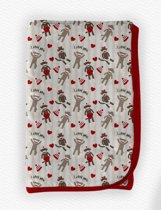 Love Monkey Swaddle Blanket- Valentines RTS