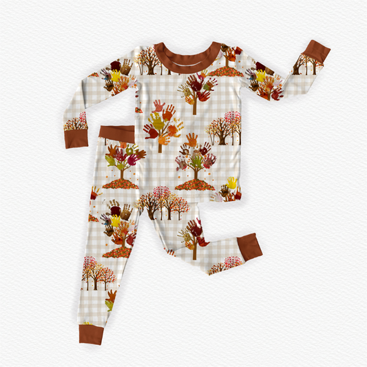 Handprint Harvest Long Sleeve/Pant Pj Set- Leaves Pre-Order