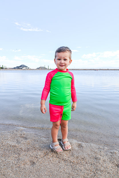 Shockwave Colorblock Long Sleeve Rash Guard w/ Swim Trunks- Swim RTS