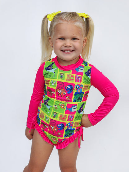 Lucky Fin Long Sleeve One Piece Swim Suit- Swim RTS