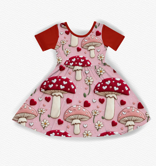 Valentine’s Day pre order- “ “There’s so mushroom in my heart for you” girls twirl dress