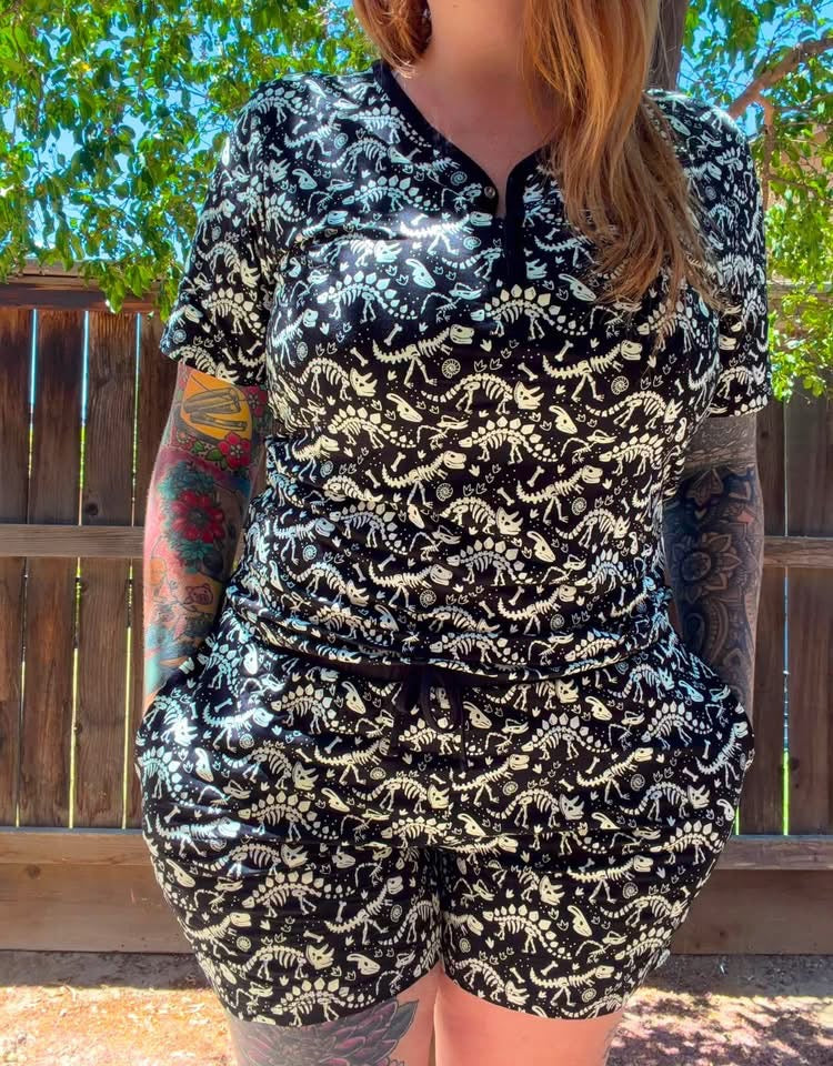 Prehistoric Glow Women’s Tee & Short Pj Set- Dino RTS