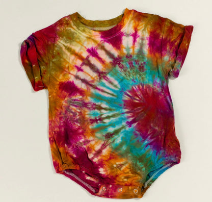 RTS- Boho baby tie dye bubble romper 12/18m