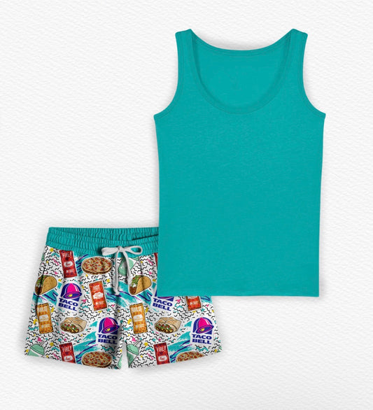90s Taco Women’s Tank with Shorts Pj Set- Snacks RTS