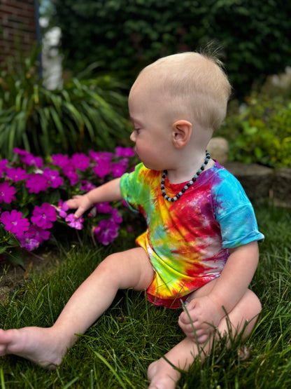 RTS- Rainbow baby tie dye bubble romper 3/6m