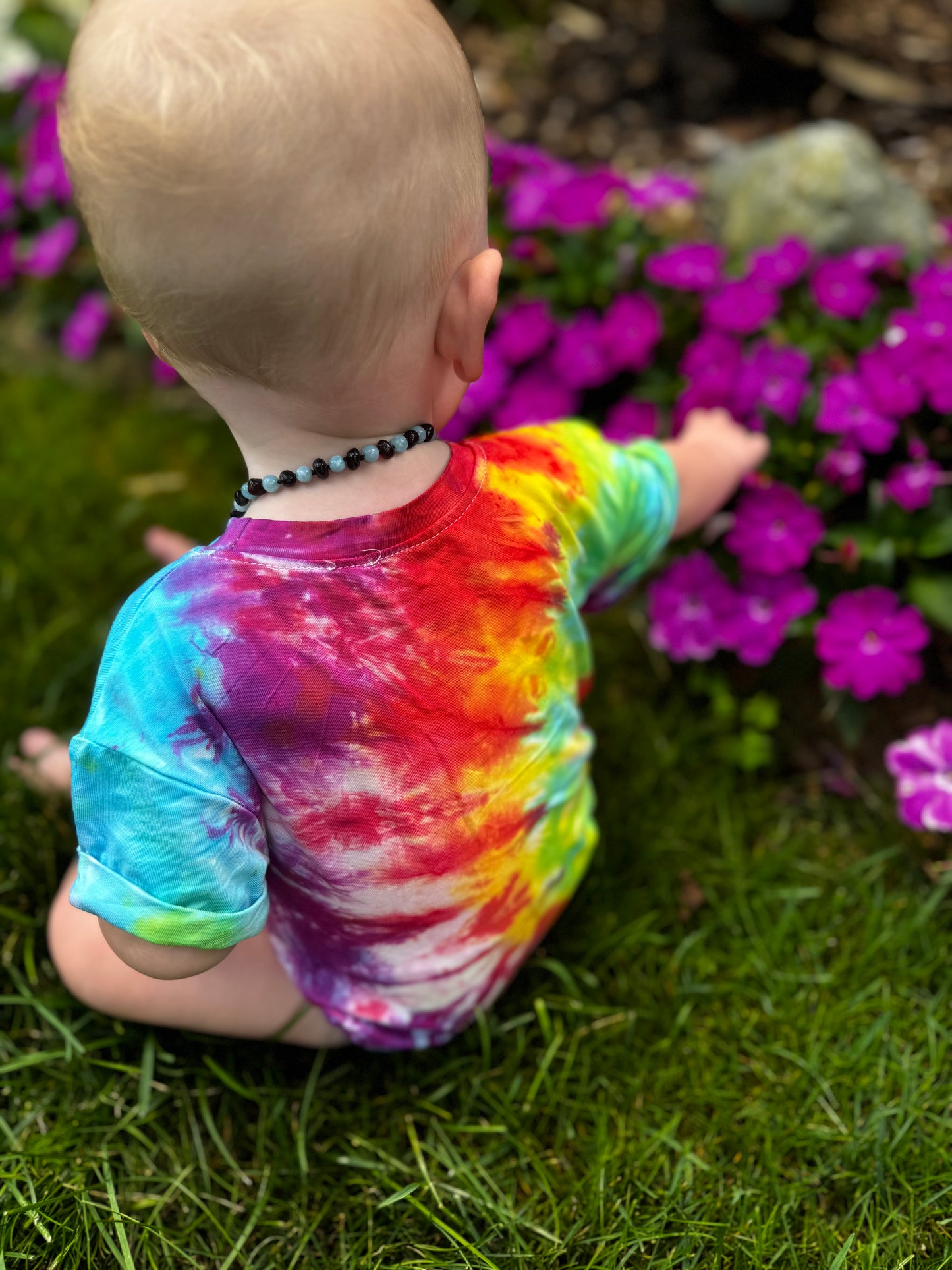 RTS- Rainbow baby tie dye bubble romper 3/6m