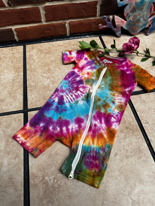 RTS- Boho baby tie dye shortie romper 12/18m