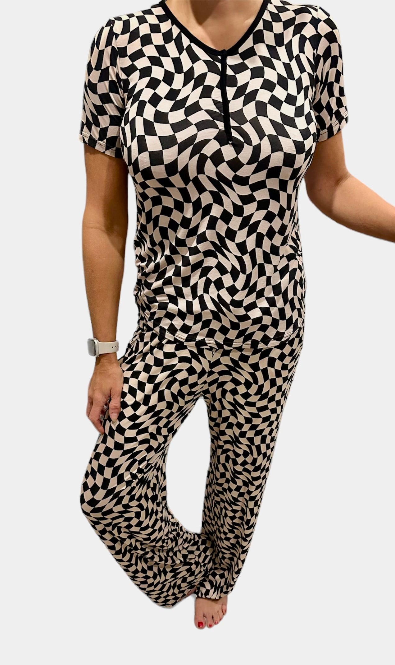 Ready to ship - Groovy checks women’s bamboo pjs