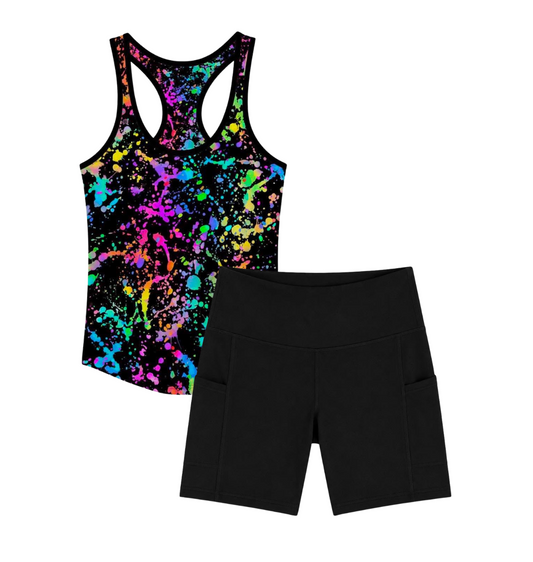 Colorful Chaos Girl's Racerback Tank Biker Set - Technicolor Pre-Order