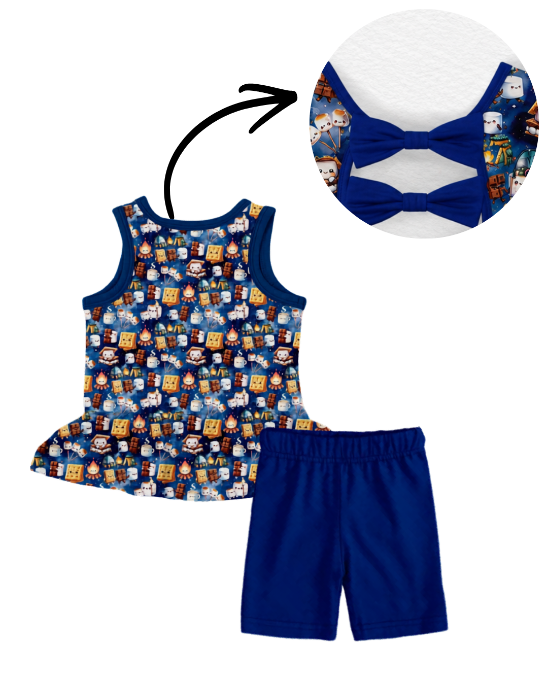 Campfire Treats Bow Back Peplum Biker Set - S’mores RTS