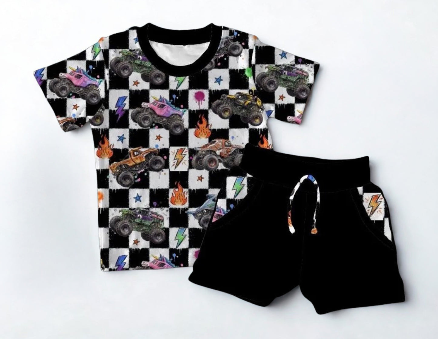 Turbo Checks Short Sleeve Tee with Short Set- Trucks Pre-Order