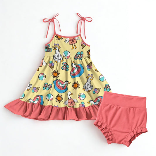 Summer Goose Tie Strap Twirl with Bummies - RTS