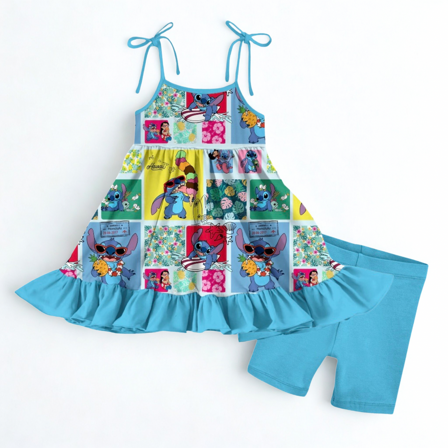 Cute and Fluffy Tie Twirl with Short-  Patchwork RTS