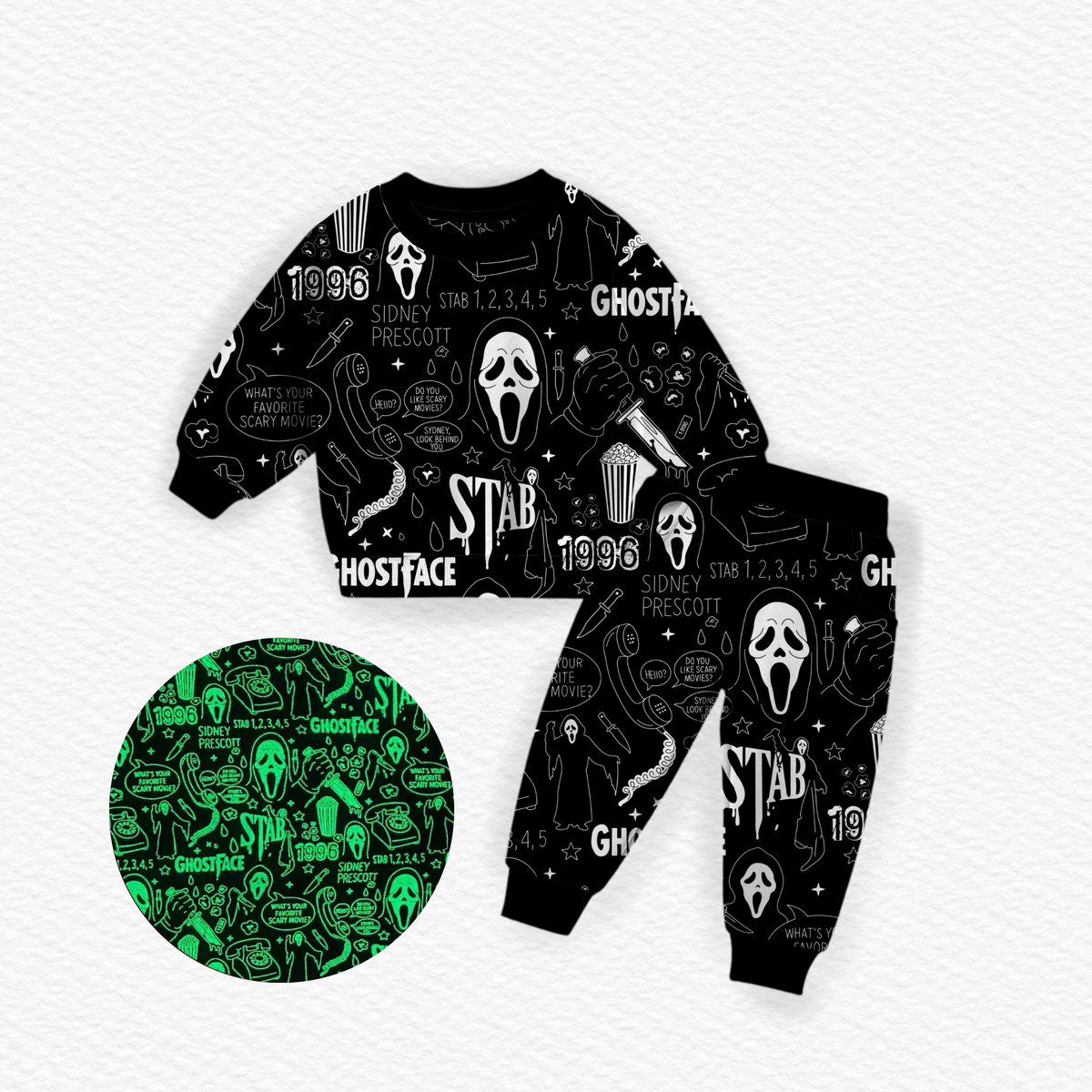 *Glows In The Dark* Who’s There? Kid’s Crewneck w/ Jogger Set- Scream RTS
