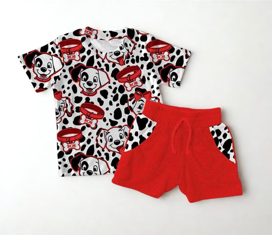 Crimson Spots Kids Tee & Short Set- LF Dog RTS