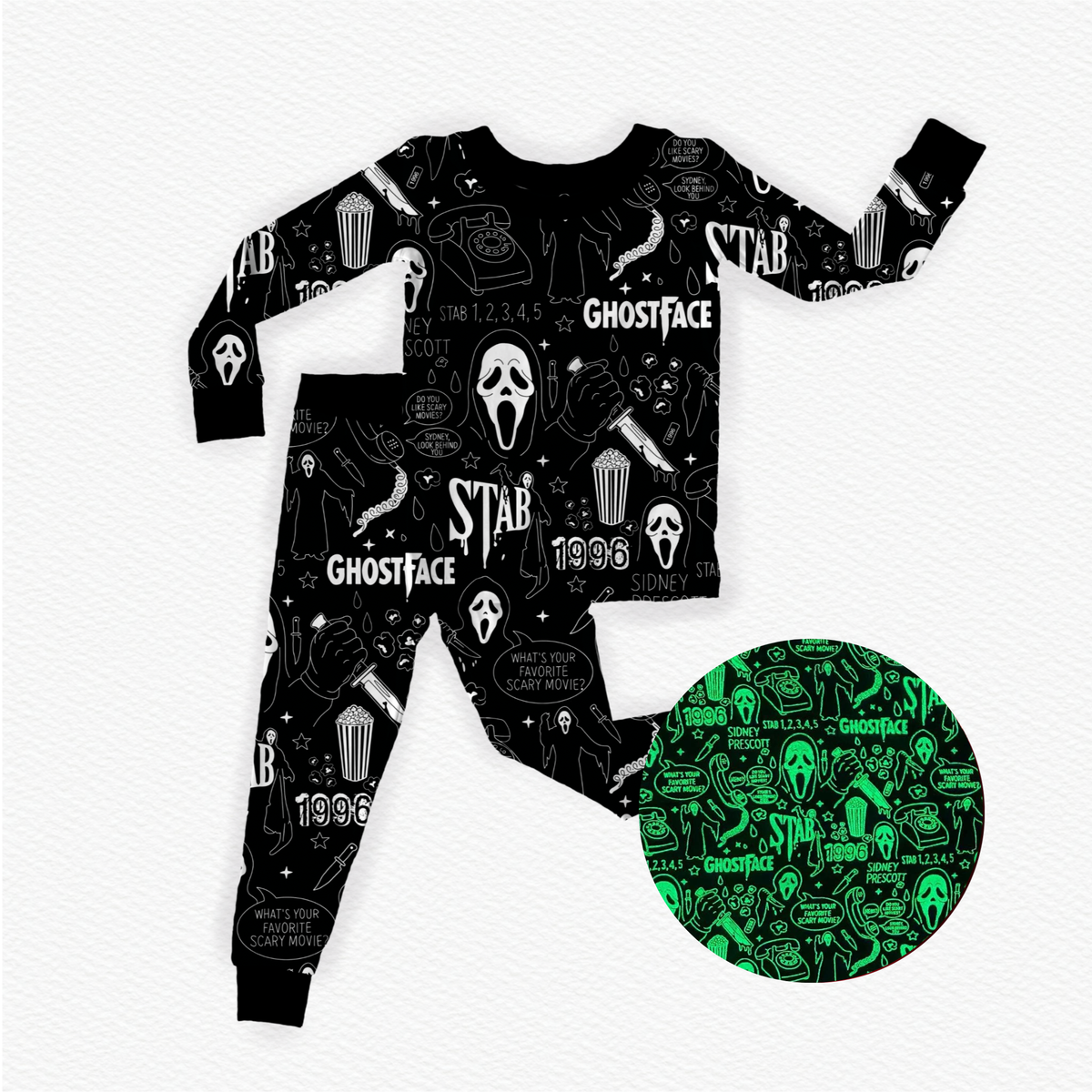 *Glows in the Dark” Who’s There? Long Sleeve/Pant Pj Set- Scream RTS