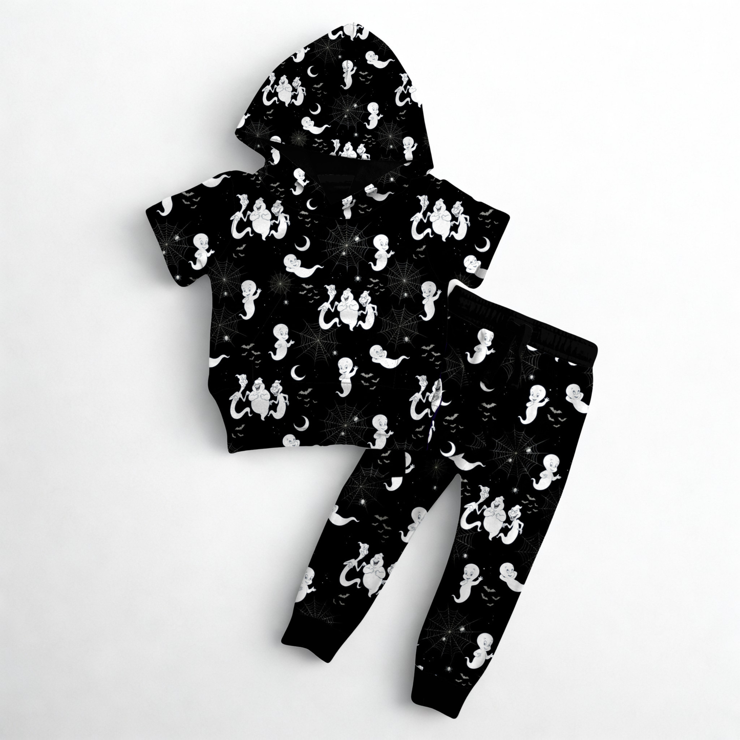 *Glows In The Dark* Friendly Glow Kid’s Hooded Tee w/ Jogger Set- Ghost Pre-Order