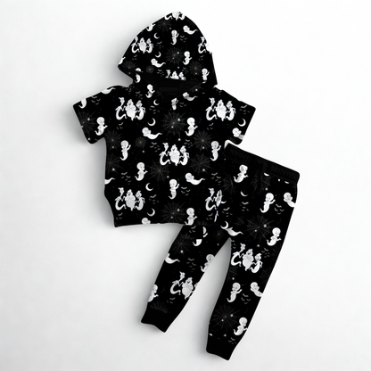 *Glows In The Dark* Friendly Glow Kid’s Hooded Tee w/ Jogger Set- Ghost Pre-Order