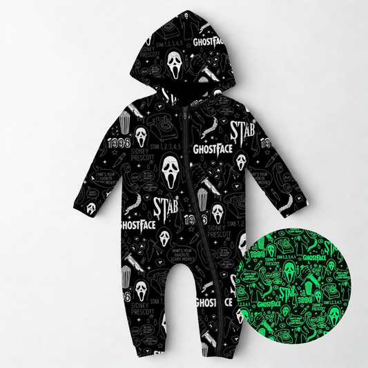 *Glows in the Dark* Who’s There? Hooded Romper- Scream RTS
