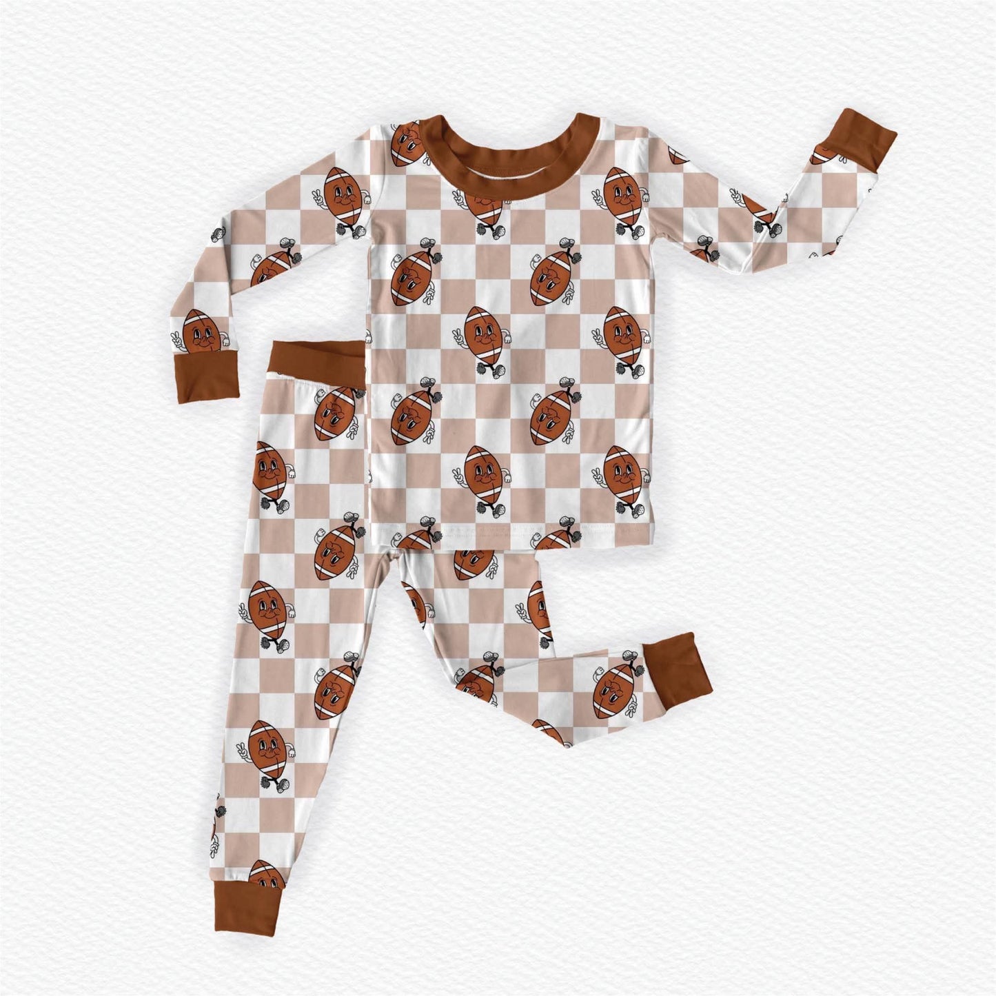 Friday Night Checks Long Sleeve/Pant Pj Set- Touchdown Pre-Order
