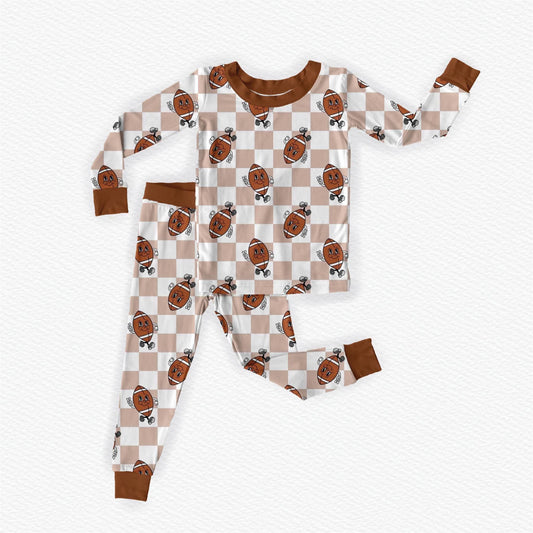 Friday Night Checks Long Sleeve/Pant Pj Set- Touchdown Pre-Order