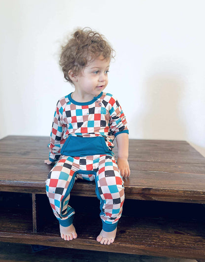Fallin’ for Checks Boy’s Adaptive Crescent Zip Romper- RTS