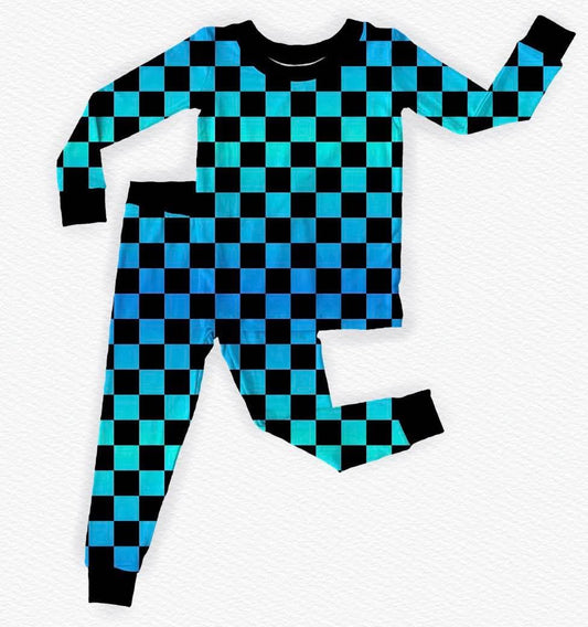 Ice Blocks Long Sleeve/Pant w Fold Over Feet Pj Set- Winter Blues Pre-Order