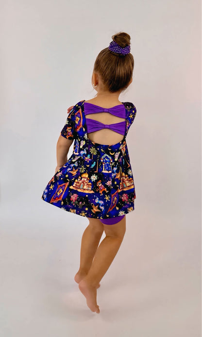 Magic Carpet Ride Bow Back Peplum Biker Set- Royalty RTS