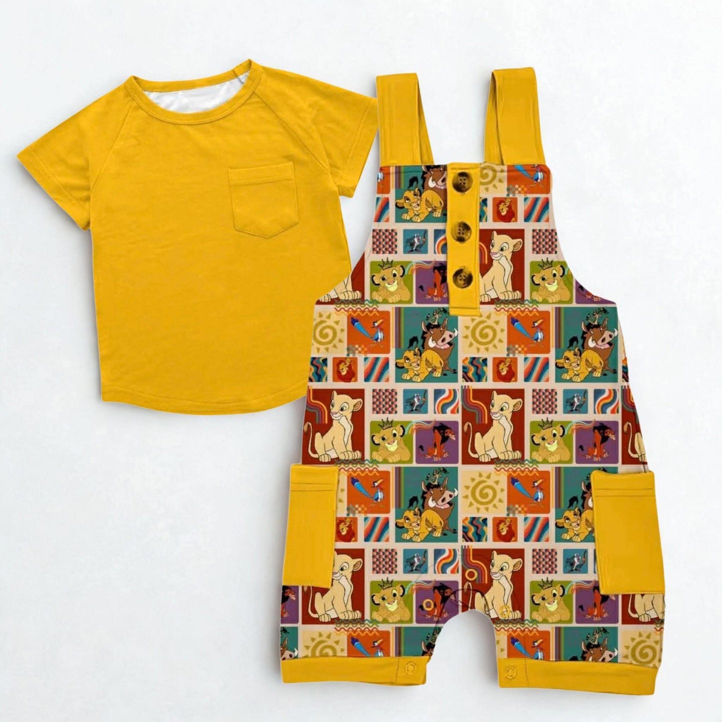 Long Live The King Short Overalls w/ Tee- Patchwork Pre-Order