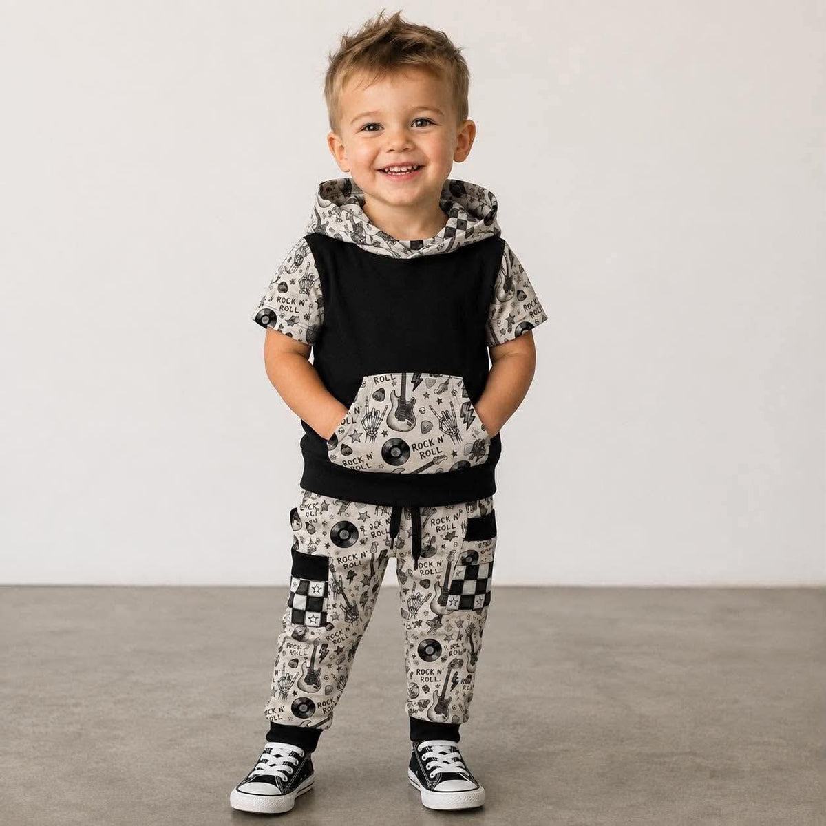 Rock n Roll Kids’ Hooded Tee w/ Cargo Joggers Set- Punk/Rock Pre-Order